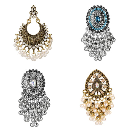 Wholesale Vintage Bohemia Drop Earrings Jhumki Imitation Pearl Tassel Zinc Alloy Gold Plated Buddhism Women's Party