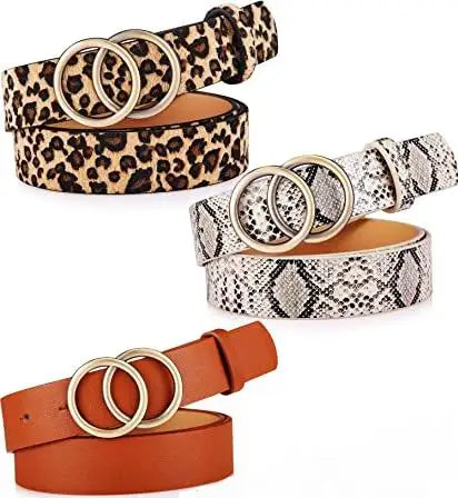 Women PU Leather Ring Belt Jean Mothers Day Gifts Double Circle Buckle Belts Fashion Ladies Waist Belt