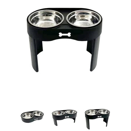 3 Heights Adjustable Detachable Elevated Pet Double Bowl Feeder ABS Stand 1200ml Stainless Steel Bowls for Dogs Cats