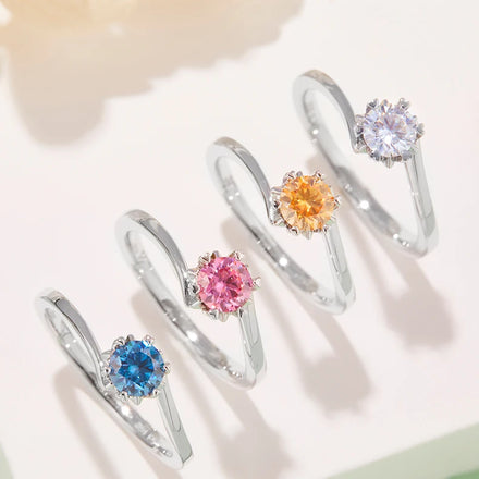 XINGYUE Wholesale Fashion Moissanite Ring 0.5ct Pink Blue Yellow Super White Moissanite Ring 925 Sterling Silver Gemstone