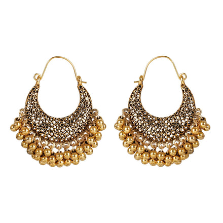 Indian Ethnic Vintage Children's Dangle Drop Earrings Imitation Pearl Metal Alloy Gold Geometric High Polished Finish Hinduism