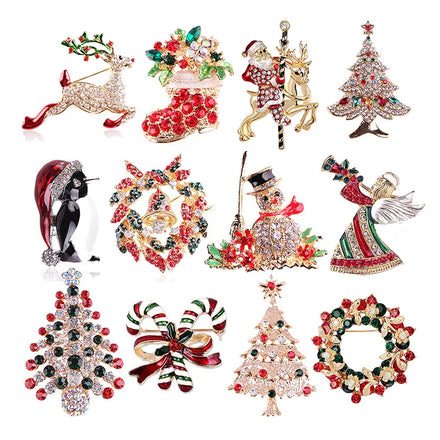 European American Christmas Brooch Pin New Fashion Rhinestone Brooch Santa Claus Elk Garland Christmas Brooches