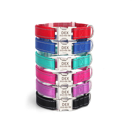 Glow Castle Custom Designer Reflective Solid Nylon Dog Collar Ribbons Quick Release Luxury Metal Buckle Illuminated Lights for