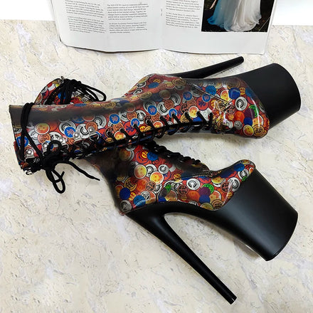 New 8Inch Sexy Fetish Shoes Platform Ankle Boots Stripper Heels 20cm Lace up Fashion Nightclub Pole Dance Gothic Exotic Dancer