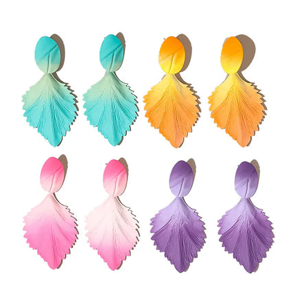2023 New Arrivals Summer Tropical Leaf Shape Earrings Bright Gradient Color Metal Leaf Drop Earrings