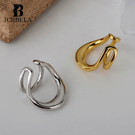 ICEBELA 925 Sterling Silver Wholesale Women's Exaggerated Glossy Ear Clip Hollow Geometric Earrings Ear Cuff