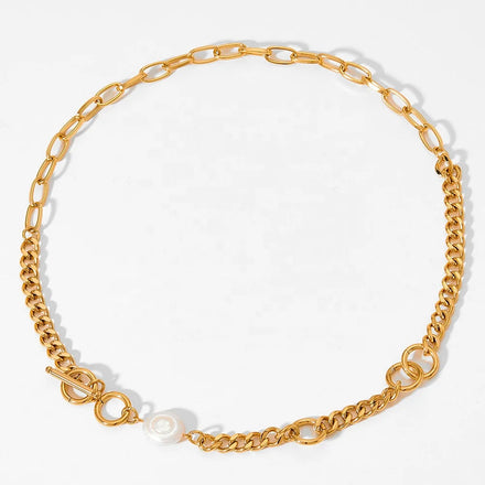 Ins Trendy 18k Gold Plated Fashion Pearl Collar Necklace Stainless Steel Gold Chain Necklace Freshwater Pearl Necklace Luxury