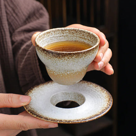 Custom Handmade Vintage Ceramic Tea Cup Japanese Style Stoneware Latte Espresso Coffee Cups With Tray Restaurant Drinkware Sets