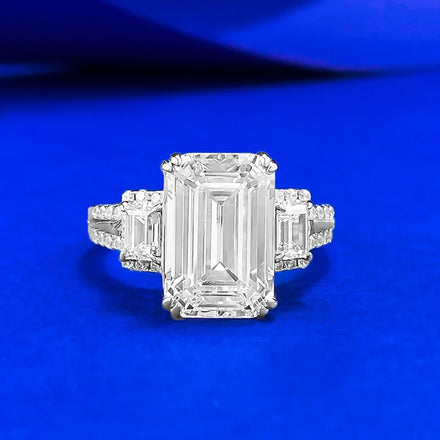 8*12mm Iced Cut 8A Cubic Zirconia 925 Sterling Silver Ring Cubic Zirconia Diamond Emerald Cut CZ Engagement Ring