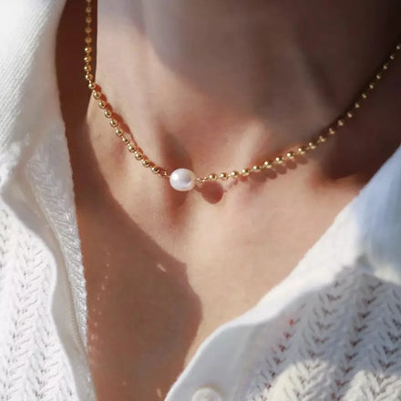Ins Trendy Wholesale Stainless Steel Jewelry Beads Chain Necklace Choker Natural Pearl Necklace 18k Gold Plated Pearl Necklace
