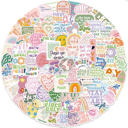100pcs Danish Pastel Pink Aesthetic Inspirational Stickers Cartoon Vinyl Waterproof for Girls Adults Teens VSCO Colorful Pastel