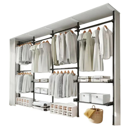 Folding Closet System Modern Foldable Metal Wardrobe Closet Open Wardrobe Black Large Portable Closet for Clothes
