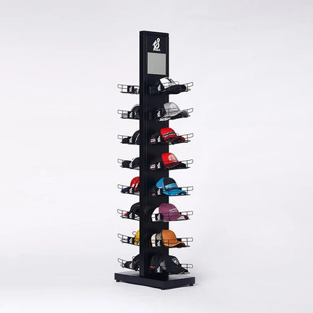 Free Standing Black Powder-coated Metal Winter Caps & Swimcaps Display Rack for Retail Stores Baseball Cap Holder & Hat Stand
