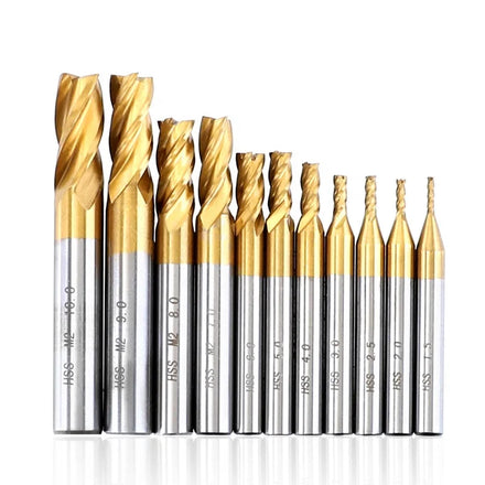 Carbide Square End Mill Set Power Milling Machine Upcut CNC Router Bits with Titanium Coating
