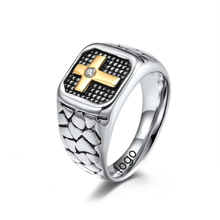 12MM stainless steel Silver Black Luxury Cast Vintage Stainless Steel Cross Ring Men's Diamond Inlaid Ring Finger Rings 149