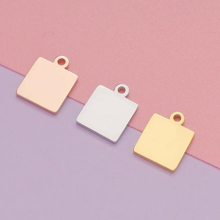 10*12.5mm PVD 18K Gold Plated Square Charm Fine Polishing Stainless Steel Square Pendant for Jewelry Making