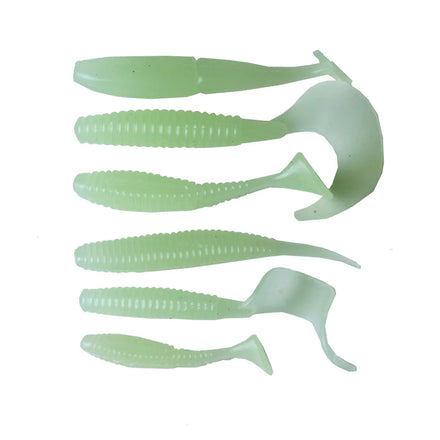 Wholesale SO039 6pcs/bag Artificial Luminous 6 Different Shape Soft Plastic Worm Baits Night Glow Fishing Lures
