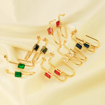 Ins Korean Fashion Ladies Dainty Geometric Huggie Long C Chape Cubic Zircon Inay Stud Stainless Earrings for Women