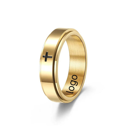 6MM Stainless Steel Ring Simple Silver Black Rose Gold Cross Rotatable Decompression Stainless Steel Ring Finger Rings 137