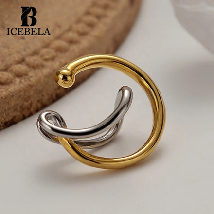Icebela 925 Sterling Silver 18k Gold and Rhodium Plated Two-tone Earrings Clip Earrings Without Piercing