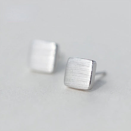 925 Sterling Silver Fashion Earrings Minimalist Couple Stud Earrings Square Brushed Earrings Women Fine Jewelry