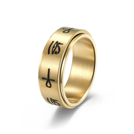 8MM Light Luxury Silver Gold Black  Cross Horus Eye Stainless Steel Revolving Ring Decompression Ring Finger Rings