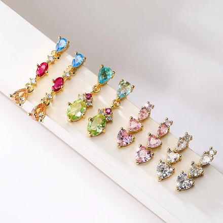 Fashion Exquisite Jewelry Copper Plated 18k Gold Mosaic Colorful Geometric Zircon Earrings for Women