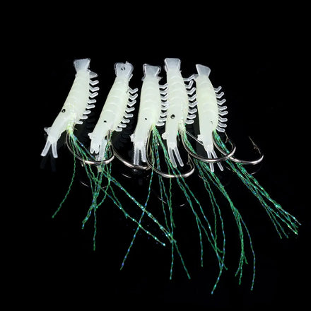 Wholesale SO043 3cm 9g 5pcs/bag Soft Plastic Baits Different Hook Size Luminous Shrimp Fishing Lures