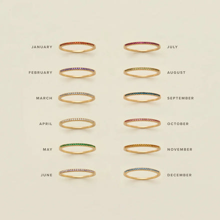 Simple Colorful Birthstone Finger Ring Shiny 14K Gold Plated 12 Month Birthstone Zircon Ring for Women Girls Jewelry Gifts