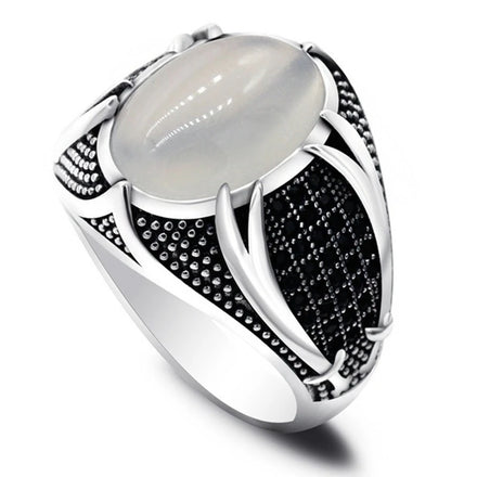 Retro Punk Islamic Rings Trendy Religious Muslim Jewelry Vintage Turkish Double Swords Black Stone Ring for Men