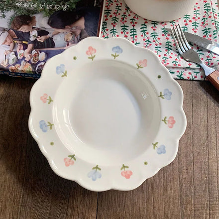 Kitchen Food Porcelain Plates Flower Pattern Custom Dining Steak Ceramic Plate