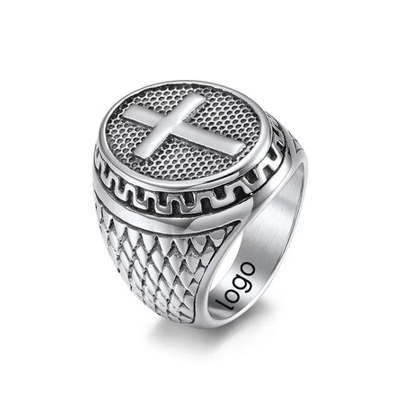 24MM Stainless Steel ring Silver Black Luxurious Cast Vintage Style Stainless Steel Cross Ring Stainless Steel Finger Ring 147