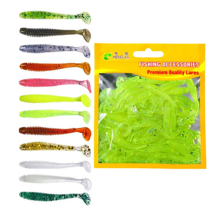 Wholesale SO033 5.5cm 0.6g 50pcs/bag Artificial Soft Plastic Worm Baits Fishing Lures with Paddle Tail