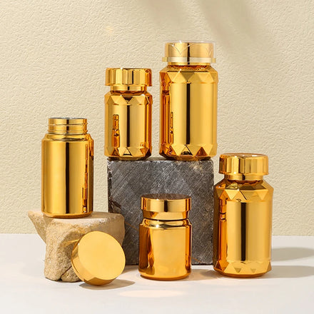 CUSTOM Plastic Empty Medicine Capsules Refillable Bottle Plating Gold Silver Convenient Tablets Capsule Pills Packing Container