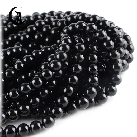 Zhe Ying 100% Black Tourmaline Beads Loose Stone Quartz Black Tourmaline Bead Bracelet Natural Stone Beads for Jewelry Making