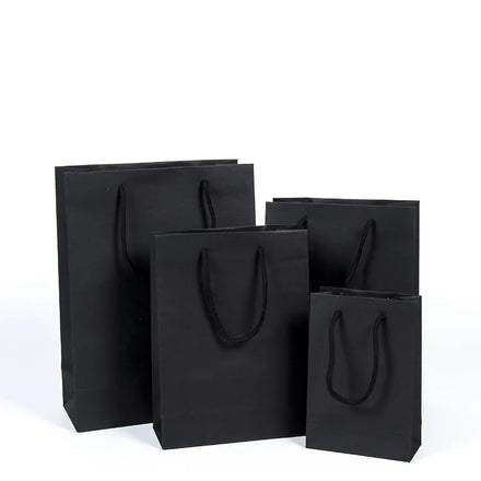 SZCX Luxury Black Gift Paper Bag Custom Made Printed Logo Jewelry Packaging Kraft Shopping Paper Bag With Ribbon Handle