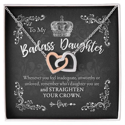 SC Popular Korean Choker Family Heart Necklace Gift Trendy Chain Zircon Necklace to My Badass Daughter Necklace for Daughter