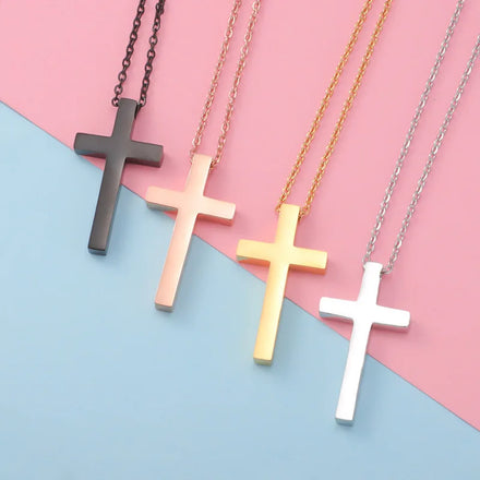 Minimalist Waterproof Stainless Steel Cross Pendant Necklace PVD 18K Gold Plated Mirror Cross Charm Necklace for Women