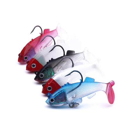 Wholesale SO052 6cm 8g 5pcs/bag Artificial Baits Lead Jig Head Soft Fishing Lures with Hooks