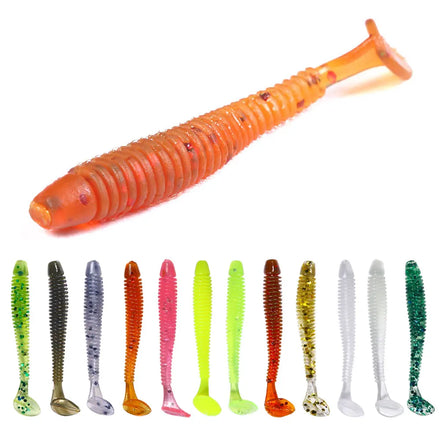 Wholesale SO041 5cm 0.6g 10pcs/bag Soft Plastic Baits Luminous Worm Fishing Lures with T Tail