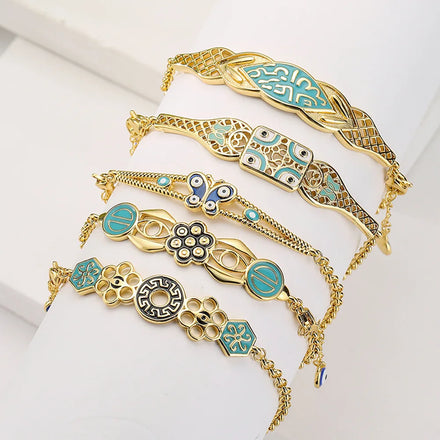 Custom Fashion Ethnic Style Jewelry Gold Plated Lucky Eye Brass Bracelet for Women