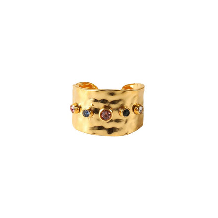 Oem Custom Logo Wholesale Tarnish Free Wide Signet Ring Jewelry Vintage Hammered Textured Ring Gold Stainless Steel Ring
