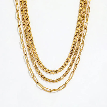 Fenny 18K Gold Plated Waterproof Classic Double Layer Mixed Chain Necklace for Women Stainless Steel Jewelry Wholesale