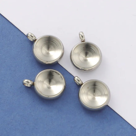 Hot Sale Polishing Stainless Steel Round Blank Diamond Pendant Tray With Loop Round Gemstone Base Tray for Diy Jewelry Making