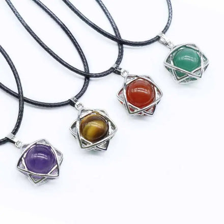 Good Quality Six Pointed Star Pendant Leather Rope Necklace Healing Crystal Merkaba Chakra Pendant Necklace