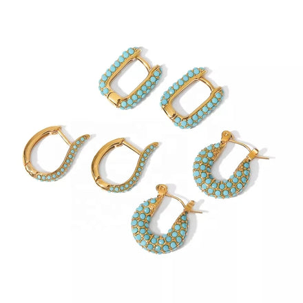 Fashion Non Tarnish Stainless Steel Jewelry Hypoallergenic Gold Hoops Statement Huggie Earring Boho Turquoise Earrings