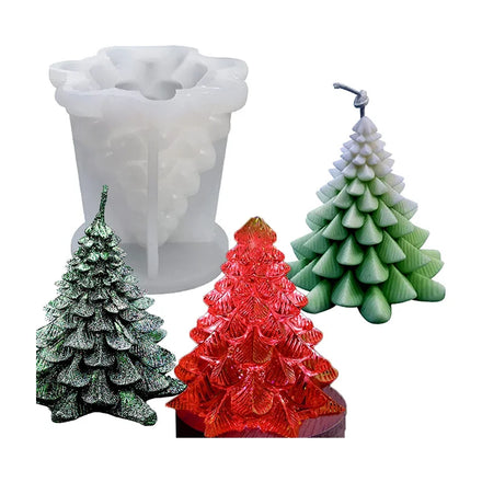 Hot Sale Christmas 3D Tree Shaped Candle Mold for Candle Making Clay Craft Cake DIY Home Party Decor