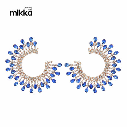 Personality Sparkling C Shape Cool Glass Diamond Statement Earrings Hoops Women Hollow Big Fashion Earrings