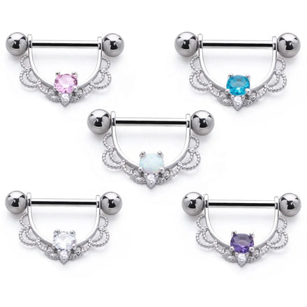 14g Straight Barbell Zirconia Nipple Shield for Sexy Women Wing Stainless Steel Flower Lacework Nipple Rings