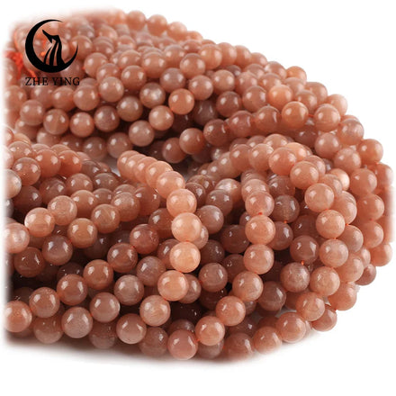Zhe Ying 6mm 8mm Sunstone Beads Bracelets Natural Stone Beads for Jewelry Making Natural Stone Orange Sunstone Beads Natural